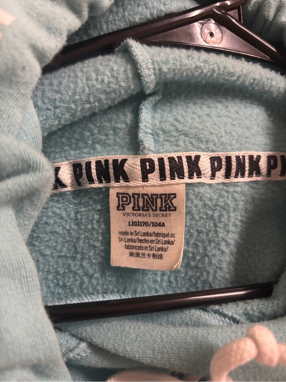 PINK Victoria's Secret Light Blue Hoodie with Pale Pink Logo - Picture 3 of 3